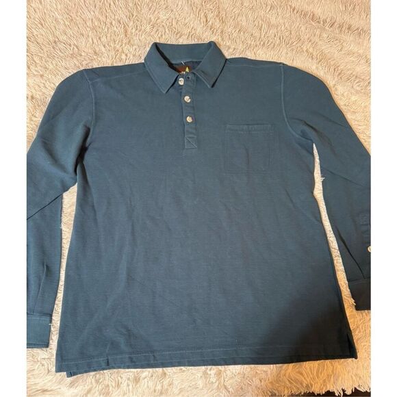 Weekendz off long sleeve button front henley stripe polo collar t-shirt L - Picture 2 of 5